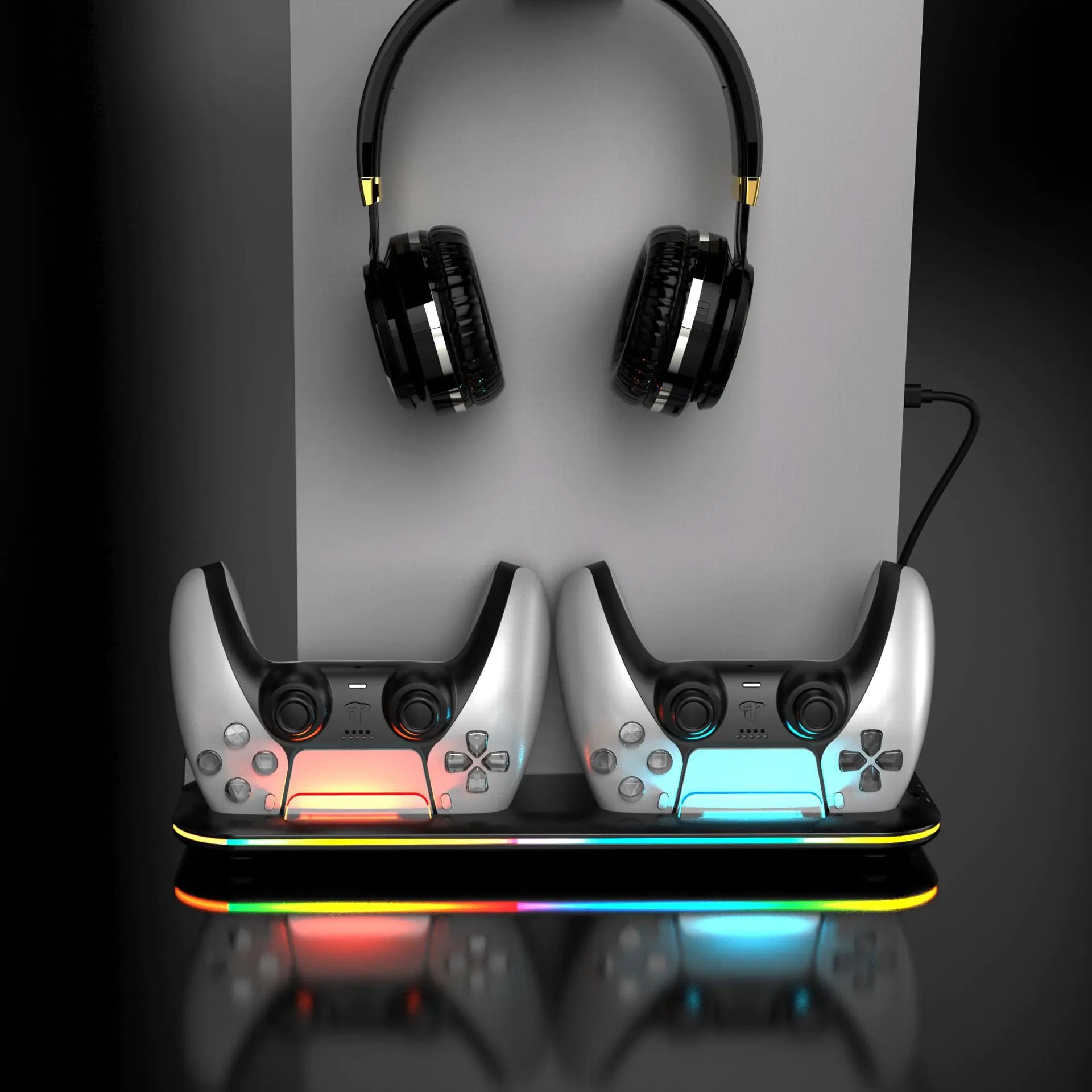 PS5 Charging Dock with RGB Light for Controllers and Headset