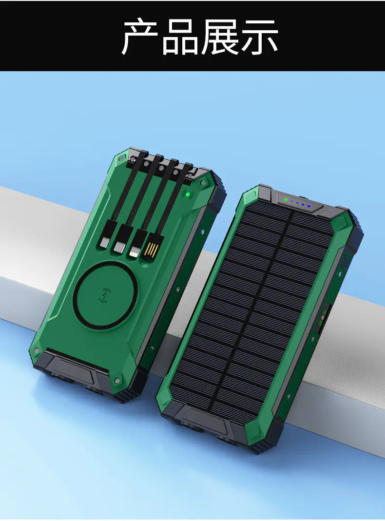 Outdoor High-Capacity Wireless Power Bank with LED Solar