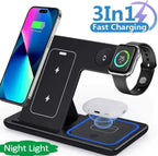 15W 3 In 1 LED Foldable Fast Wireless Charger Stand