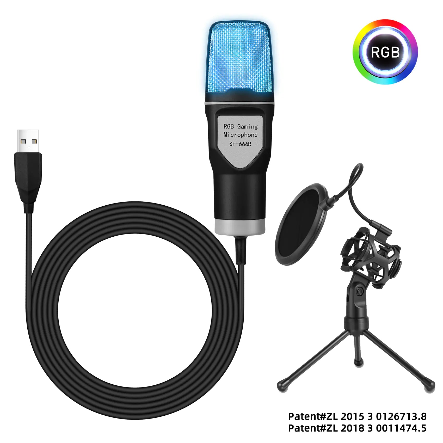 USB RGB Microphone with Stand for Gaming and Video