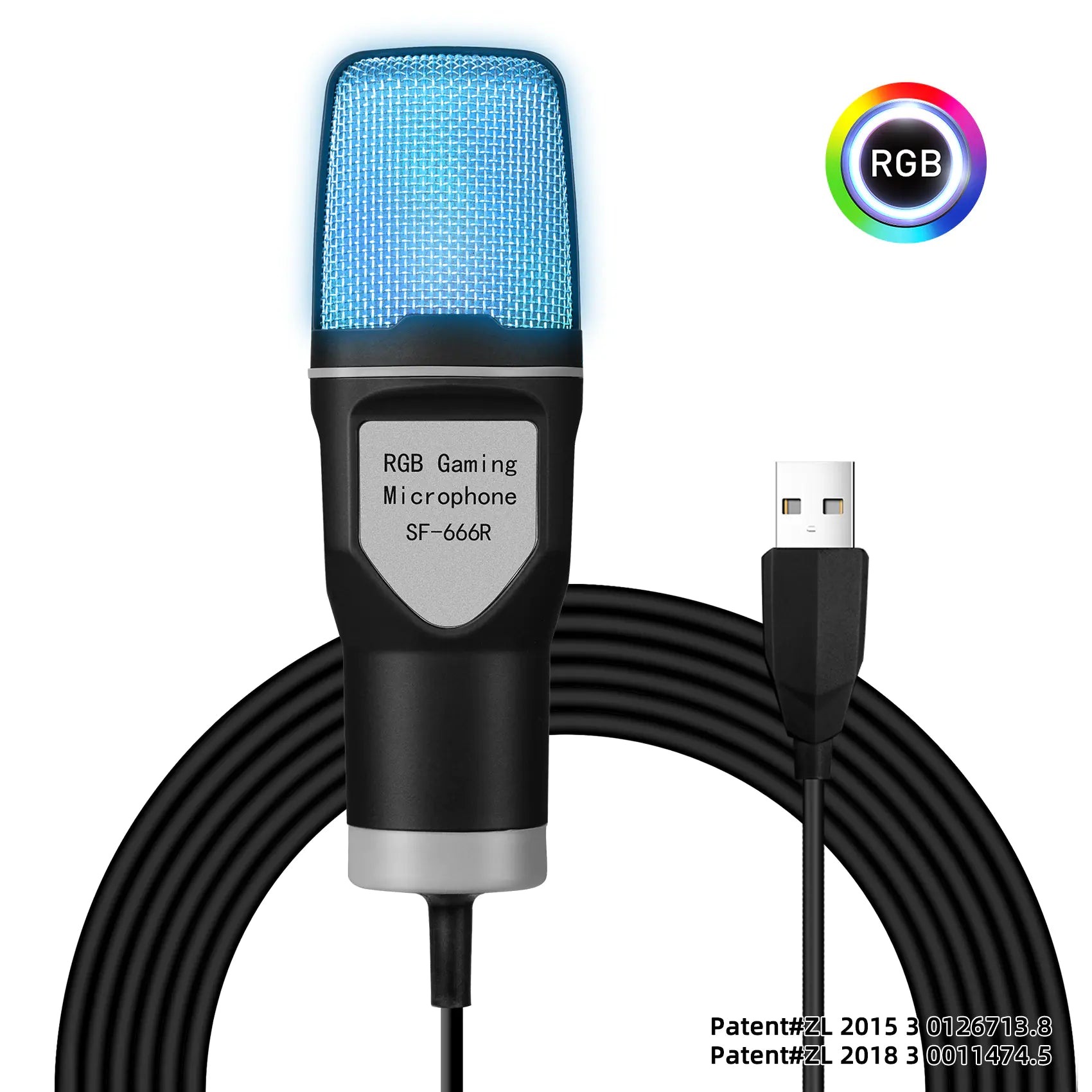 USB RGB Microphone with Stand for Gaming and Video
