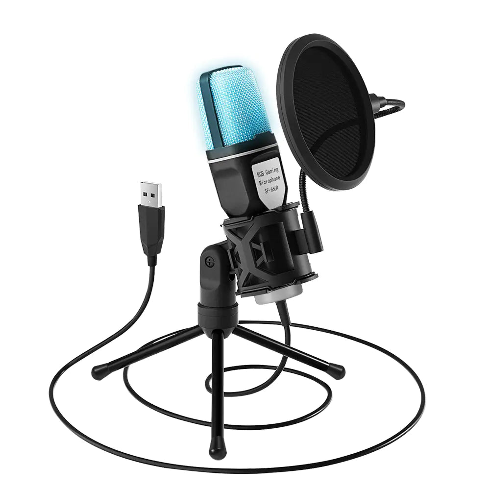 USB RGB Microphone with Stand for Gaming and Video