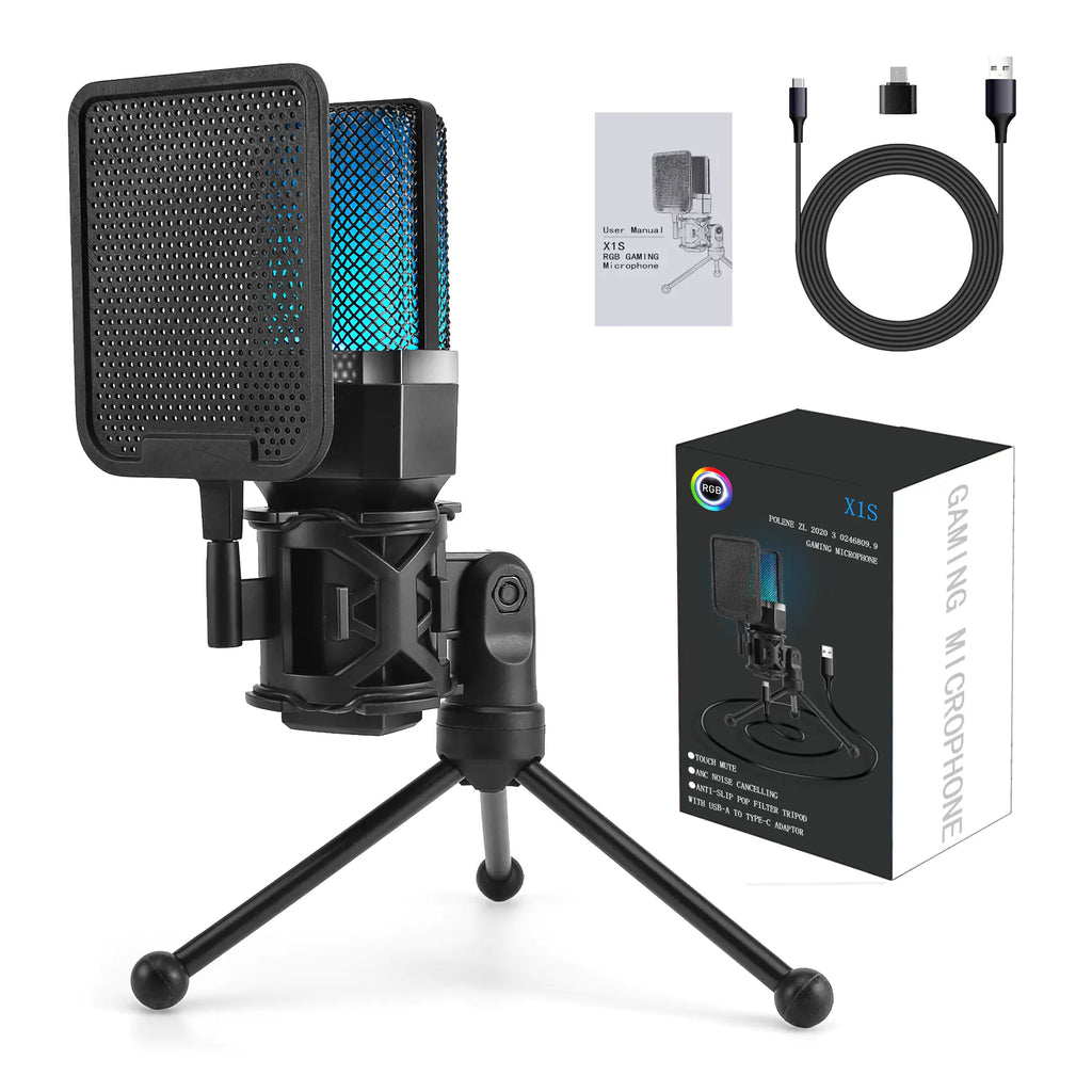 USB RGB Microphone with Stand for Gaming and Video